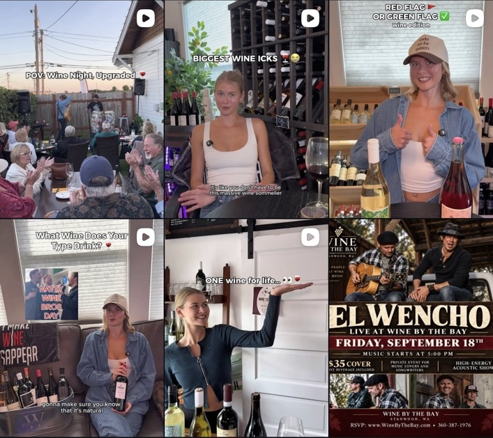 Published Wine by the Bay content including staff interviews, wine videos, and live music coverage